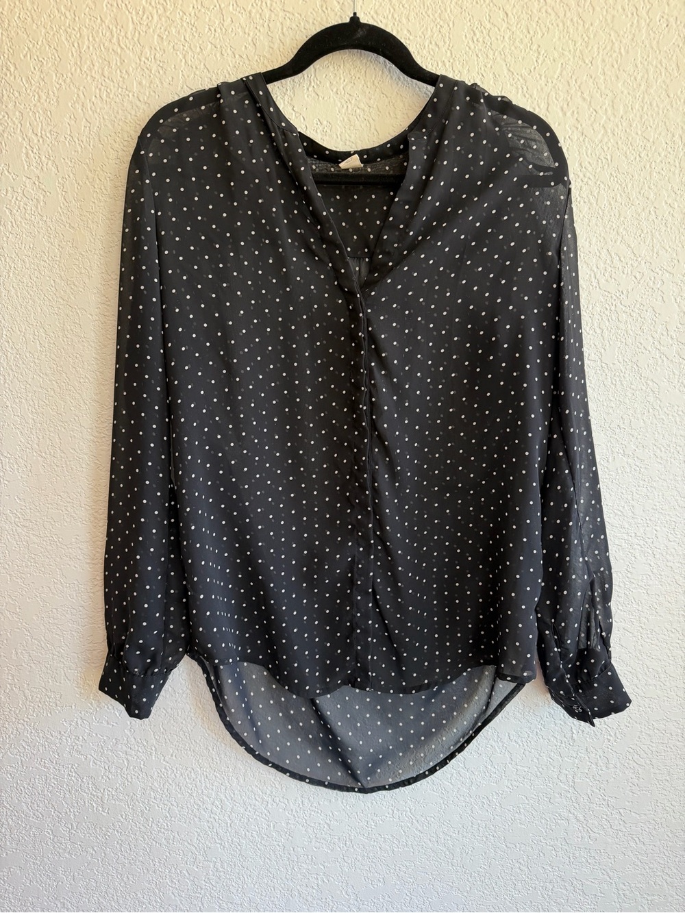 Old Navy Black Blouse with White Polka Dots